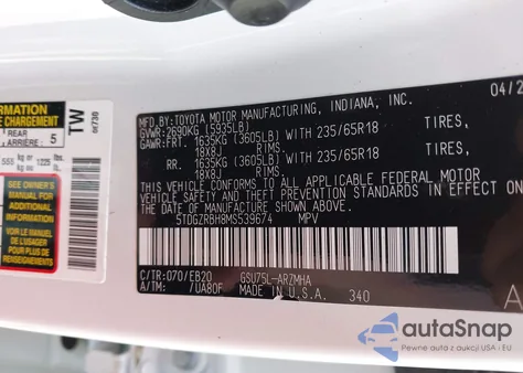 2021 Toyota Highlander Xle из США, поврежденный, VIN 5TDGZRBH8MS539674